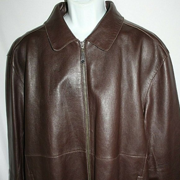 Men's brown leather full zip jacket